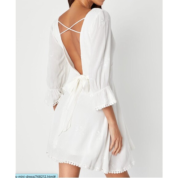 Lulus In the Meadow White Embroidered Backless Mini Dress Size Small - Picture 2 of 10